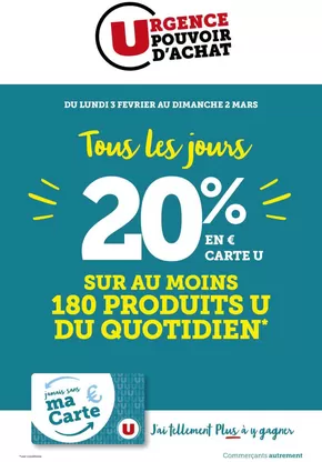 Promos de Supermarchés à Vendargues | Tous les jours 20% sur Super U | 04/02/2025 - 02/03/2025