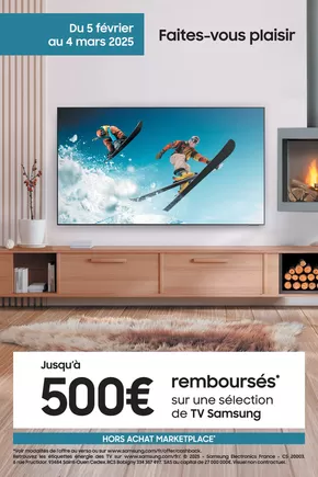 Promos de Multimédia et Electroménager à Saint-Clément-de-Rivière | Jusqu'à 500€ remboursés sur une sélection de TV Samsung sur MDA | 05/02/2025 - 04/03/2025