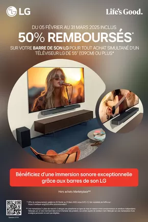 Promos de Multimédia et Electroménager à Troyes | 50% remboursés sur votre barre de son avec LG sur LDLC | 05/02/2025 - 31/03/2025