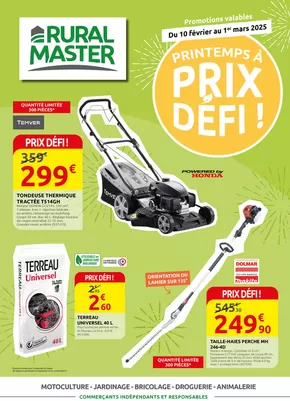 Promos de Jardineries et Animaleries à Brioude | Printemps à prix défi ! sur Rural Master | 10/02/2025 - 01/03/2025