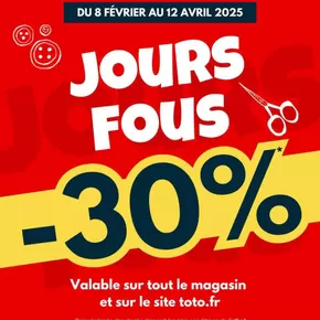 Promos de Meubles et Décoration à Eaubonne | L’événement incontournable chez TOTO : « LES JOURS FOUS »  sur Toto | 10/02/2025 - 12/04/2025