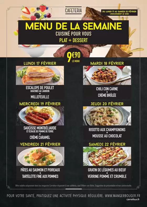 Catalogue Carrefour Contact à Champigny-sur-Marne | MENUS CAFETERIA DU 17 AU 22 FÉVRIER 2025 | 17/02/2025 - 22/02/2025