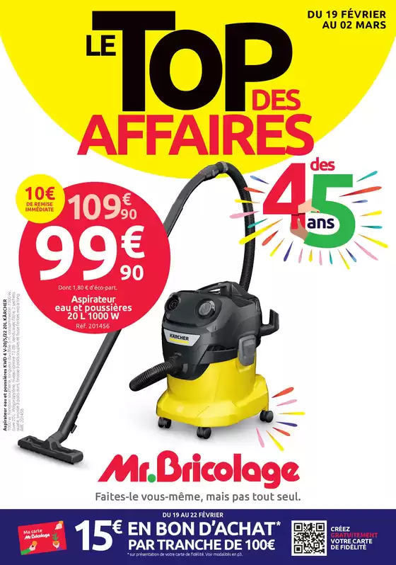 Catalogue Mr Bricolage à Villeneuve-d'Ascq | LE TOP DES AFFAIRES DES 45 ans | 19/02/2025 - 02/03/2025