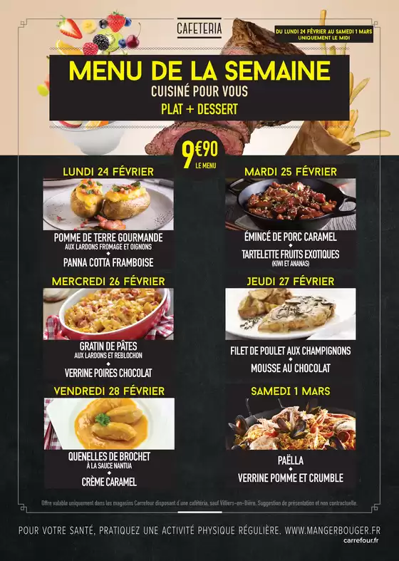 Catalogue Carrefour Contact à Toulon | MENU CAFETERIA DU 24 FEVRIER AU 01 MARS 2025 | 24/02/2025 - 01/03/2025