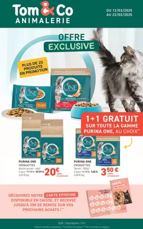 Promos de Jardineries et Animaleries à Quéven | 1+1 GRATUIT SUR TOUTE LA GAMME PURINA ONE, AU CHOIX sur Tom&Co | 10/03/2025 - 23/03/2025