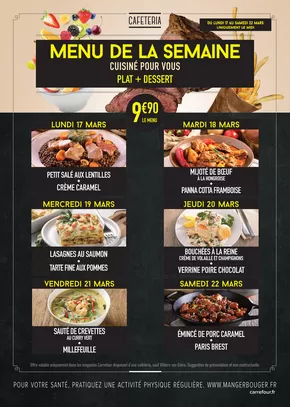 Promos de Supermarchés à Castres (Tarn) | MENUS CAFETERIA DU 17 AU 22 MARS 2025 sur Carrefour Contact | 17/03/2025 - 22/03/2025