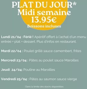 Promos de Restaurants à Grenoble | Plat Du Jour sur Crocodile | 21/04/2025 - 25/04/2025
