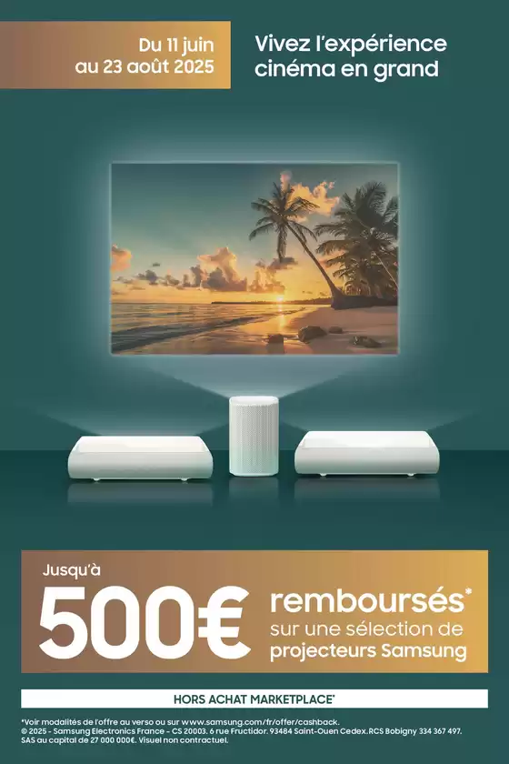 OFFRE SAMSUNG jusqu'à 500€ REMBOURSÉS sur une sélection de vidéoprojecteur
