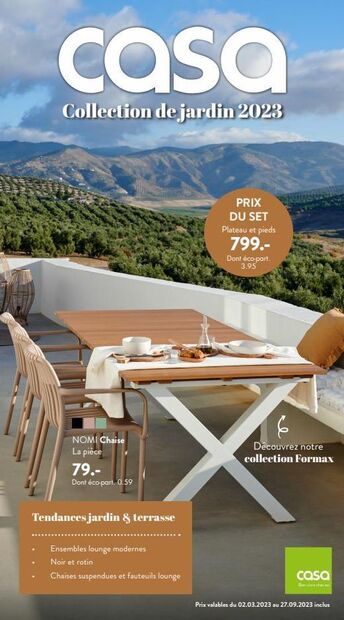 Casa  Collection de jardin 2023  NOMI Chaise La pièce  79.- Dont éco-part. 0.59  Tendances jardin & terrasse  Ensembles lounge modernes  Noir et rotin  Chaises suspendues et fauteuils lounge  PRIX DU  offre sur Casa
