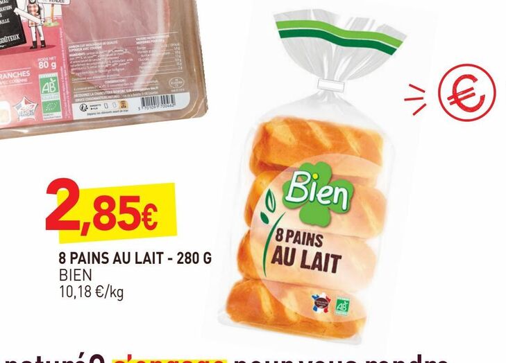 8 pains au lait 280G offre à 2,85€ sur NaturéO