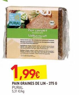 Pain graines de lin 375G offre à 1,99€ sur NaturéO