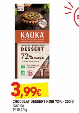 Chocolat dessert noir 72% 200G offre à 3,99€ sur NaturéO