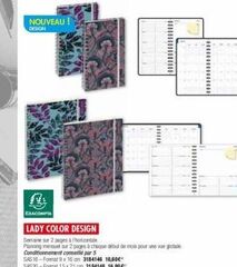 NOUVEAU !  DESIGN  EXACOMPTA  BERISHA  LADY COLOR DESIGN  Semaine sur 2 pages à horizontale  Planning mensuel sur 2 pages à chaque début de mois pour une vue globale.  Conditionnement conseillé par 5  offre sur Plein ciel