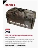 Sac de Sport Maxi Sport 2000 100L - 26,90€ - 600 Deniers, Poche Plaquée, Bandoulière Ajustable - 72 x 36