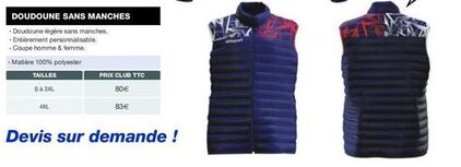 Doudoune légère 4XL sans manches: homme & femme, 100% polyester - 80€-83€ - Entièrement personnalisable sur demande!