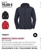 Ti veste de coach chaude et résistante à l'eau : Uhlaport Essential Coach Jacket - 70€ Adulte, 65€ Junior !