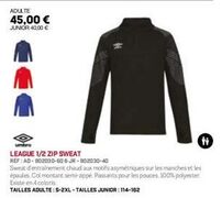 Sweat d'entrainement chaud League 1/2 Zip: 45 € pour Adulte & 40 € pour Junior! P. Caractère asymétrique sur les manches & les épaules, col montant semi-zippé.