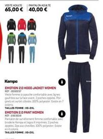 kempa emotion 2.0 veste femme à capuche + pantalon adulte à 65,00€ - promo 40,00 €