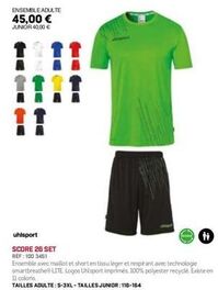 Ensemble Uhlsport Score 26 : Maillot et Short pour Adulte et Junior à 45,00 € et 40,00 €, Technologie Smartbreathe LITE Incluse !”