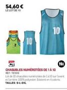 Lot de 10 Chasubles Numérotées de 1 à 10, en 4 Coloris et Tailles S-L-2XL - 54,60€.