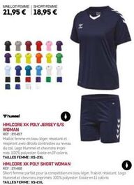 maillot femme hunnel - hmlcore xk poly jersey s/s woman - 21,95 € à 18,95 € - détails contrastés et logo h!