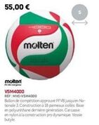 Ballon Molten VSM4000 - Réf. MVC-VSM4000 - Compétition FFVB jusqu'en Nat. 3 - Base Polyuréthane - Carcasse en Nylon.