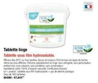 Tablette linge  Tablette sous film hydrosoluble.  Efficace des 30°C sur tous textiles, blancs et couleurs. Elimine tous les types de taches même les plus difficiles. Parfume agréablement le linge. San