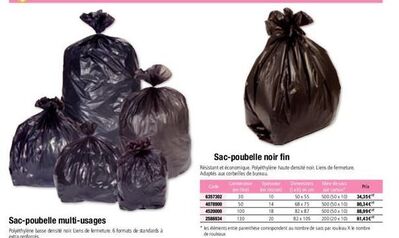 sac-poubelle multi-usages  polyéthylène basse densité noir liens de fermeture: 6 formats de standards à extra-renforcés  sac-poubelle noir fin  résistant et économique. polyéthylène haute densité noir