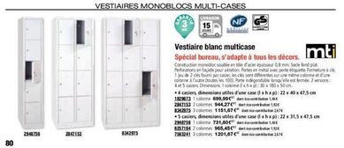 80  2948756  2847153  8342975  VESTIAIRES MONOBLOCS MULTI-CASES  LIVRAISON  15  JOURS  NF  • 4 casiers, dimensions utiles d'une case (lxhxp): 22 x 40 x 47,5 cm 1829673 1 colonne 699,99€  dont éco-cont