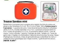 Trousse Savebox mini  Malette facile à transporter avec sa poignée velcro réglable. Une fiche du contenu est glissée au dos. Dimensions (lxhxp): 18 x 12 x 6 cm Poids: 300 g. Contenu jusqu'à 5 personne