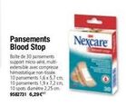 Pansements Blood Stop  Boite de 30 pansements support micro-aéré, multi-extensible avec compresse hémostatique non-tissée 10 pansements 1,6 x 5,7 cm 10 pansements 1,9 x 7,2 cm, 10 spots diamètre 2,25 