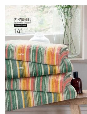 amandelieu: serviette jacquard disponible en rose/vert et vert/bleu seulement 14€!