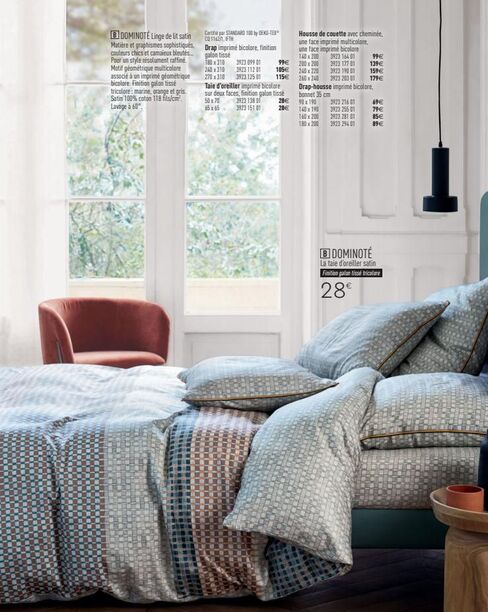 dominoté linge de lit satin : promo multicolore et bleuté, pour un style raffiné !