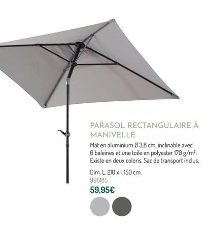 Parasol rectangulaire à manivelle offre à 59,95€ sur Botanic