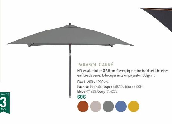 Parasol carré offre à 69€ sur Botanic