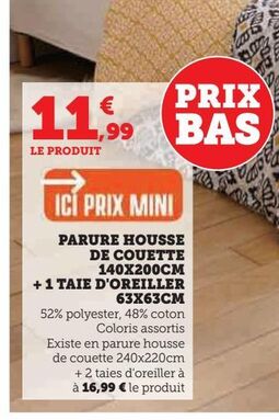 PARURE HOUSSE DE COUETTE 140X200CM + 1 TAIE D'OREILLER 63X63CM