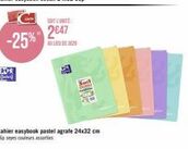 -25%  SOIT L'UNITE:  2647  AU LIEU DE 3629  Cahier easybook pastel agrafe 24x32 cm 96p seyes couleurs assorties 