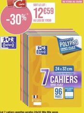 -30%  Oxford  carte  SOIT LE LOT:  12659  AU LIEU DE 17699  Oxford  24x32 cm  COULEUR PAR MATIÈRE  7 CAHIERS  OPEN FLEX  COUVERTURE  POLYPRO  OPEN FLEX  96  PAGES  GRADE LANGA 