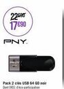 22090 17690  PNY.  Pack 2 clés USB 64 GO noir Dant DE01 d'éco-participation 