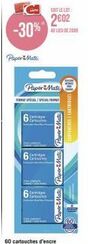 -30%"  Paper Mate  PaperMate  SPECIAL/SPECIAL FREMA  6  6  Carc  THEO  SOIT LE LOT:  2002  AU LIEU DE 2089  Car Ca  Paper Mate PaperMate Paper Mate  60 cartouches d'encre  4)  P 