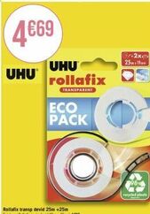 4669  UHUⓇ  UHU rollafix  TRANSPARENT  ECO PACK  O  @+2x 25mx19m  98  recycled plastic 