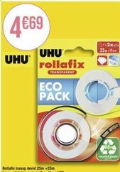 4669  uhuⓡ  uhu rollafix  transparent  eco pack  o  @+2x 25mx19m  98  recycled plastic 