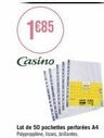 1685  casino  e  excl.comm  lot de 50 pochettes perforées a4 polypropylene, lisses, brillantes. 