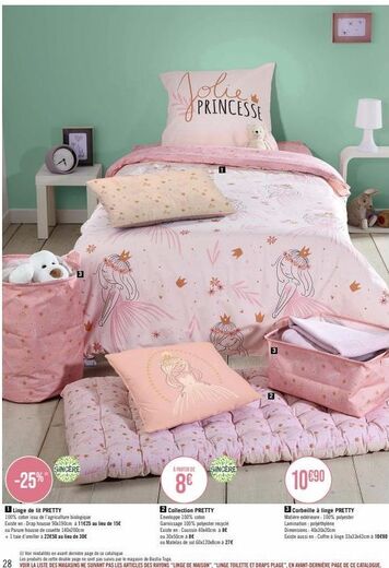 3  SINCERE  -25%  Linge de lit PRETTY 100% coton issu de l'agriculture biologique Existe en: Drap housse 90x190cm à 11€25 au lieu de 15€  ou Parure housse de couette 140x200cm  + 1 taie d'oreiller à 2