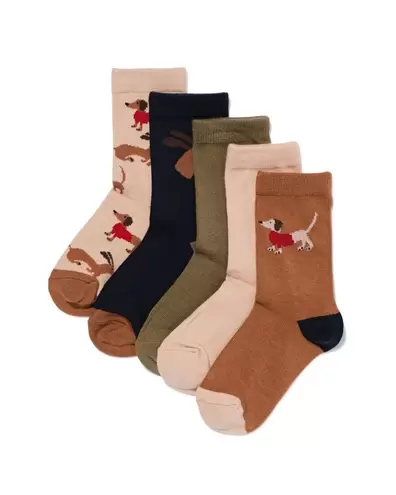 Chaussettes en coton teckel - 5 paires marron offre à 6,99€ sur Hema