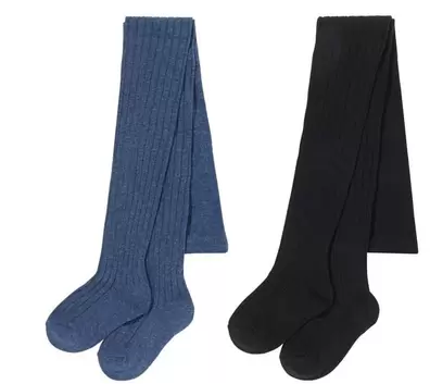 2 paires de collants épais enfant avec coton bleu offre à 7€ sur Hema