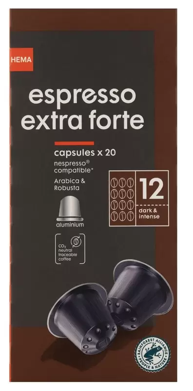 20 capsules de café extra forte offre à 4,29€ sur Hema