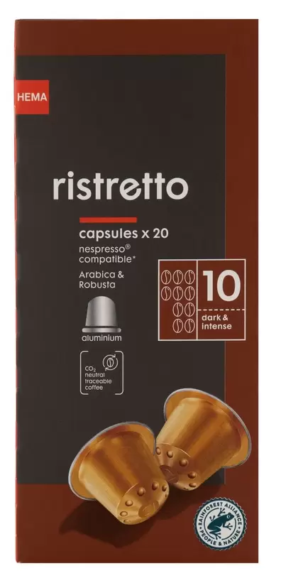 20 capsules de café ristretto offre à 4,29€ sur Hema