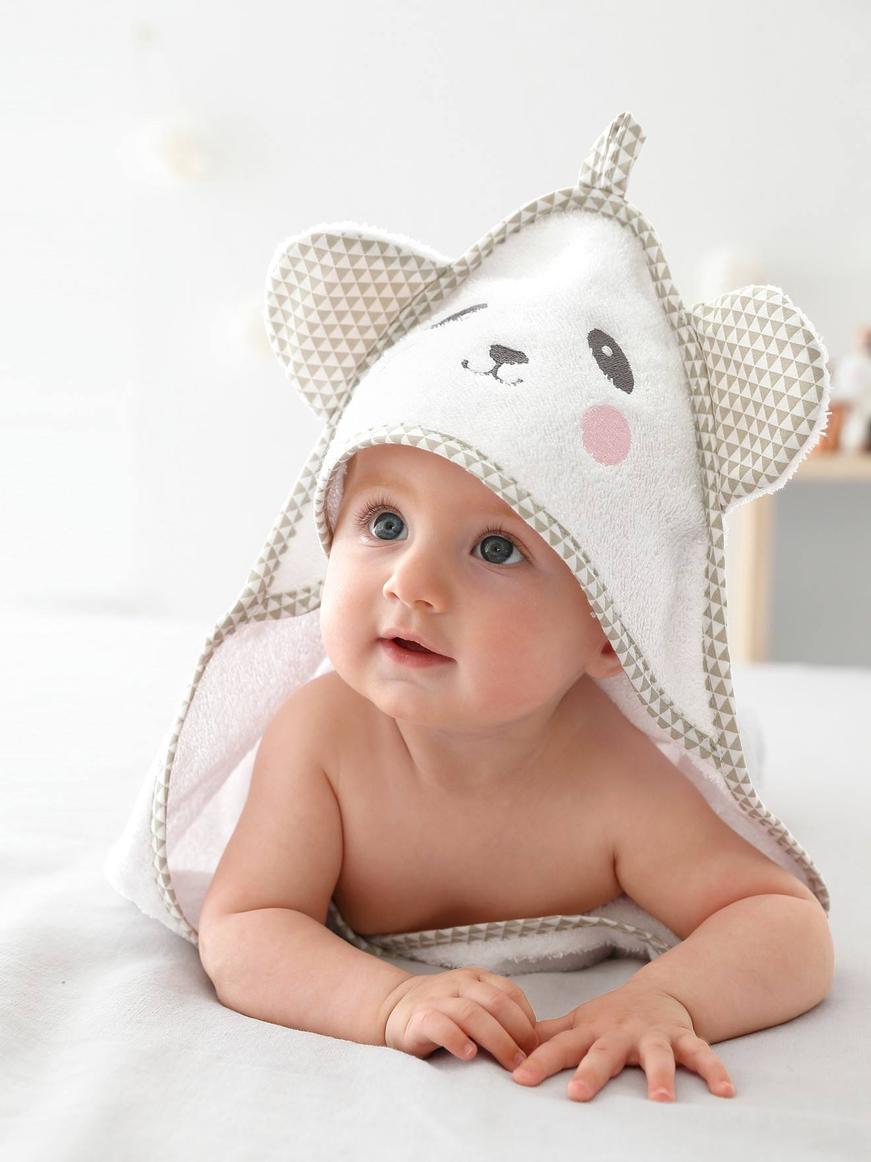 Cape de bain bebe a capuche brodee animaux - blanc offre à 13,19€ sur Vertbaudet
