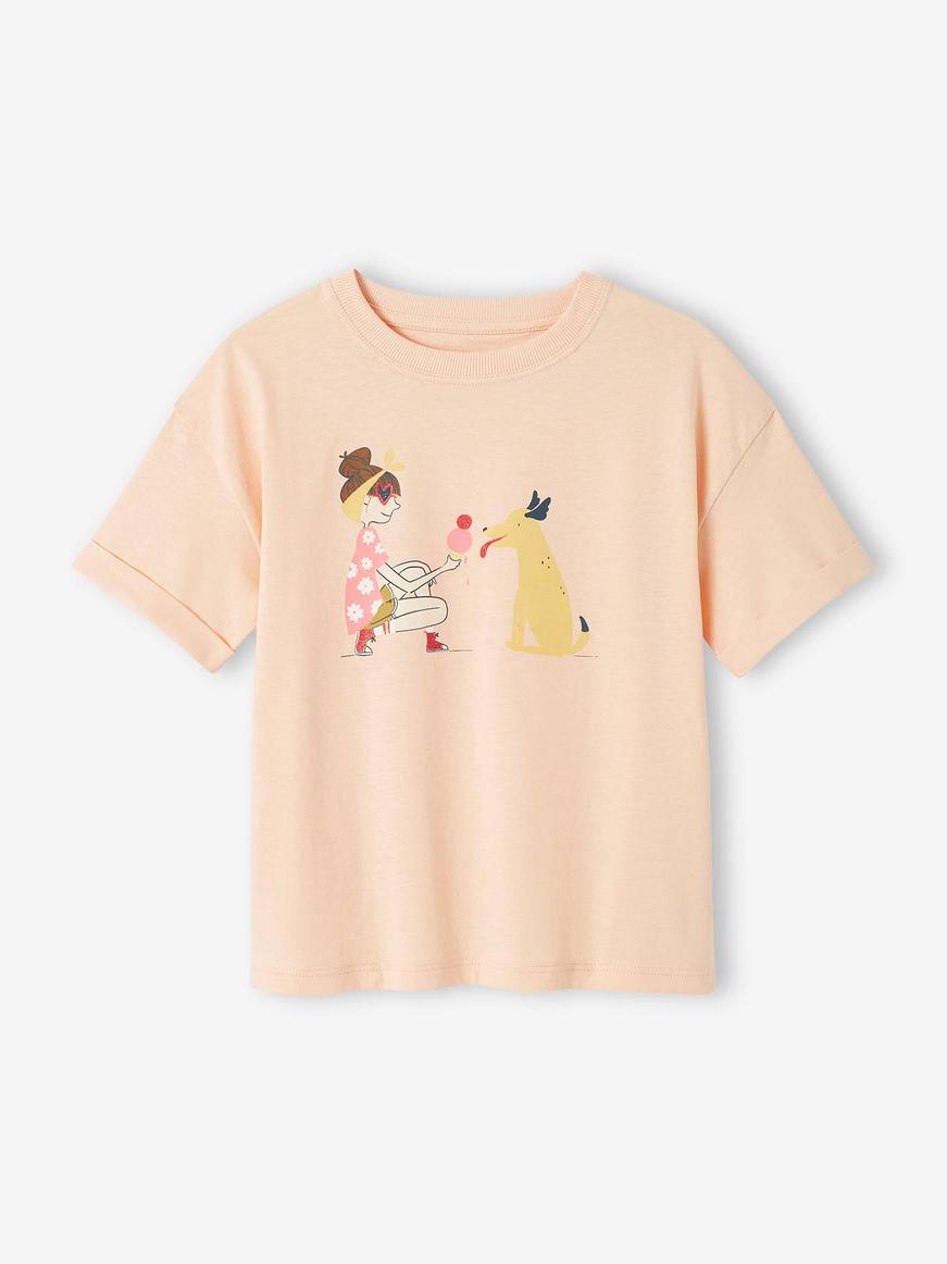 Tee-shirt motif pop fille manches courtes a revers - abricot offre à 3,99€ sur Vertbaudet